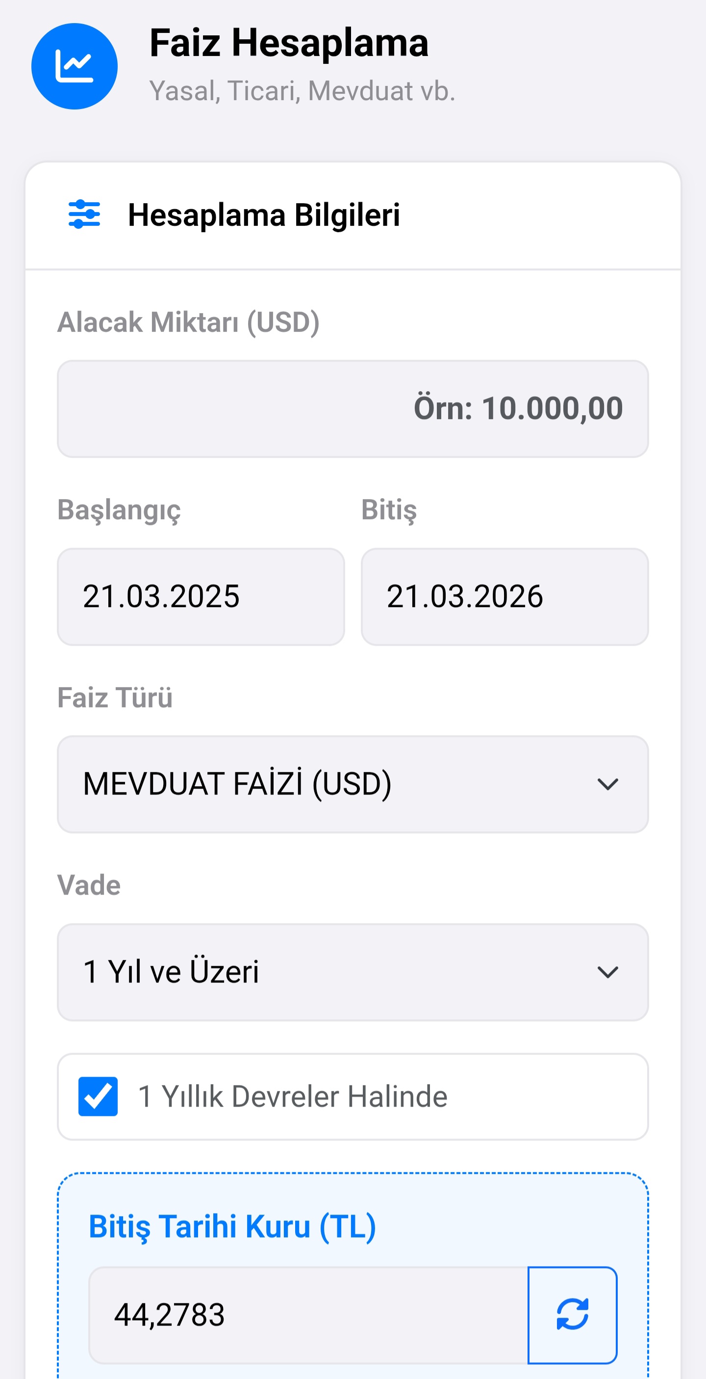 Faiz Hesaplama Parametreleri